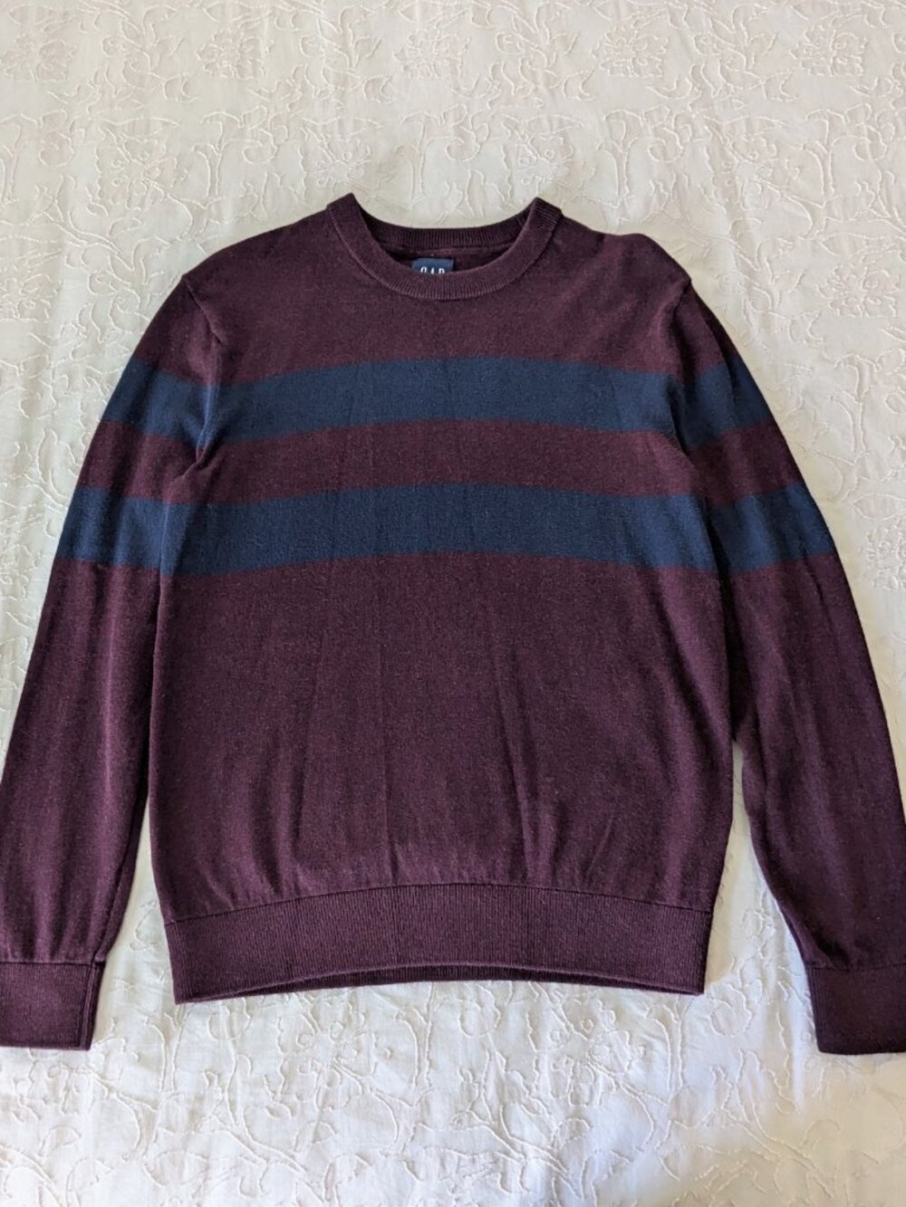 GAP XS Burgundy & Blue Rugby Stripe Sweater